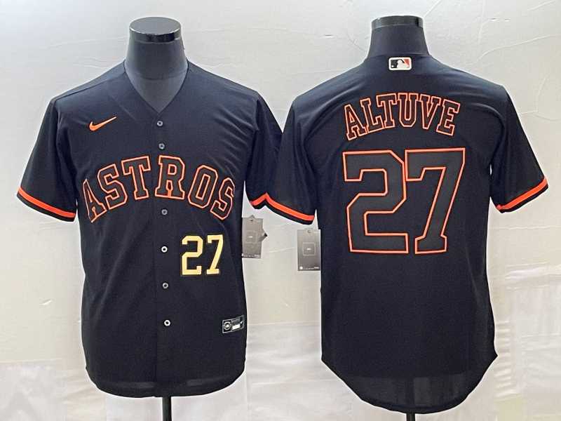 Men%27s Houston Astros #27 Jose Altuve Number Lights Out Black Fashion MLB Cool Base Nike Jerseys